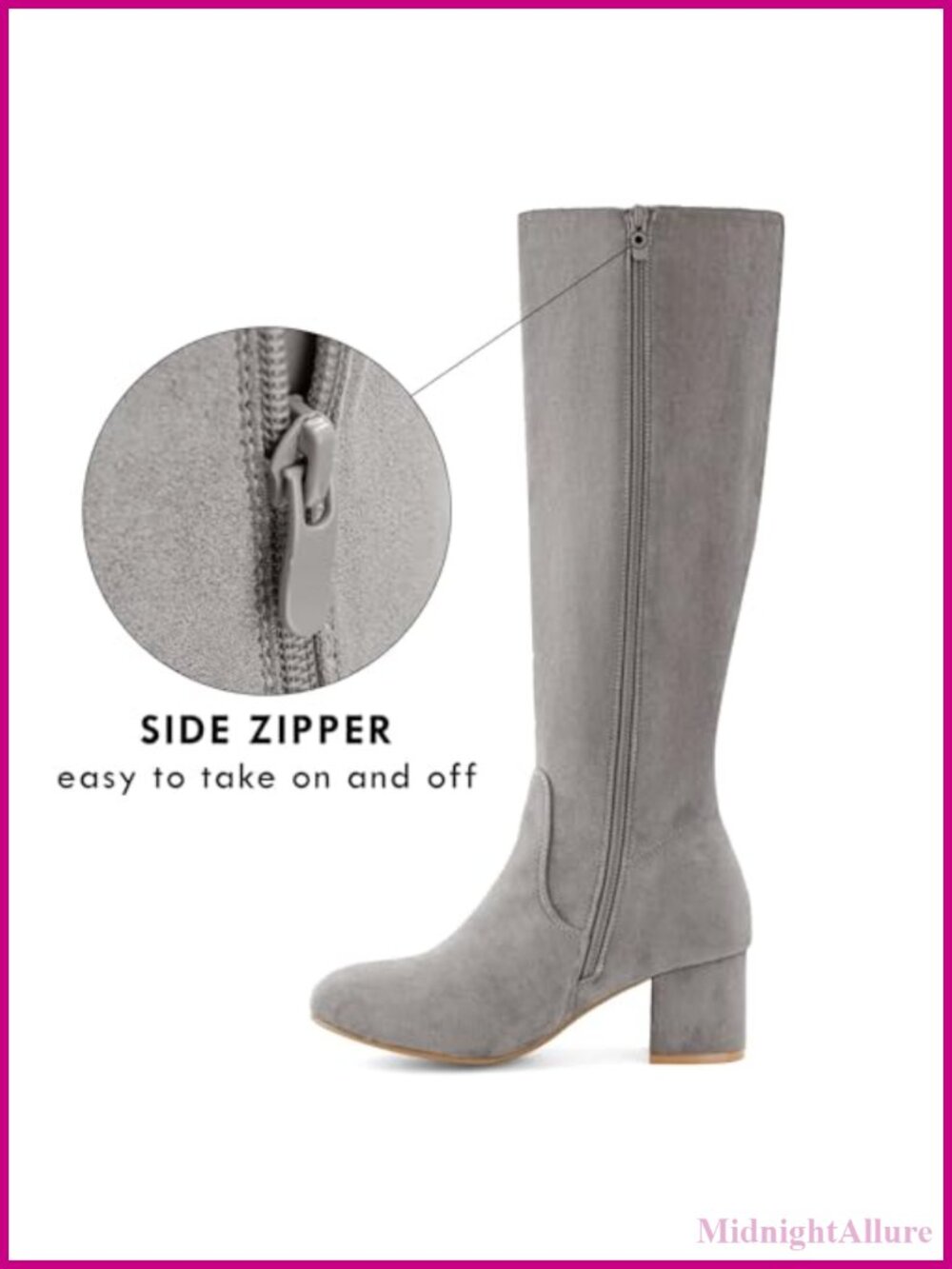 Knee High Boots Chunky Block Heel Faux Suede Comfortable - Picture 3 of 6